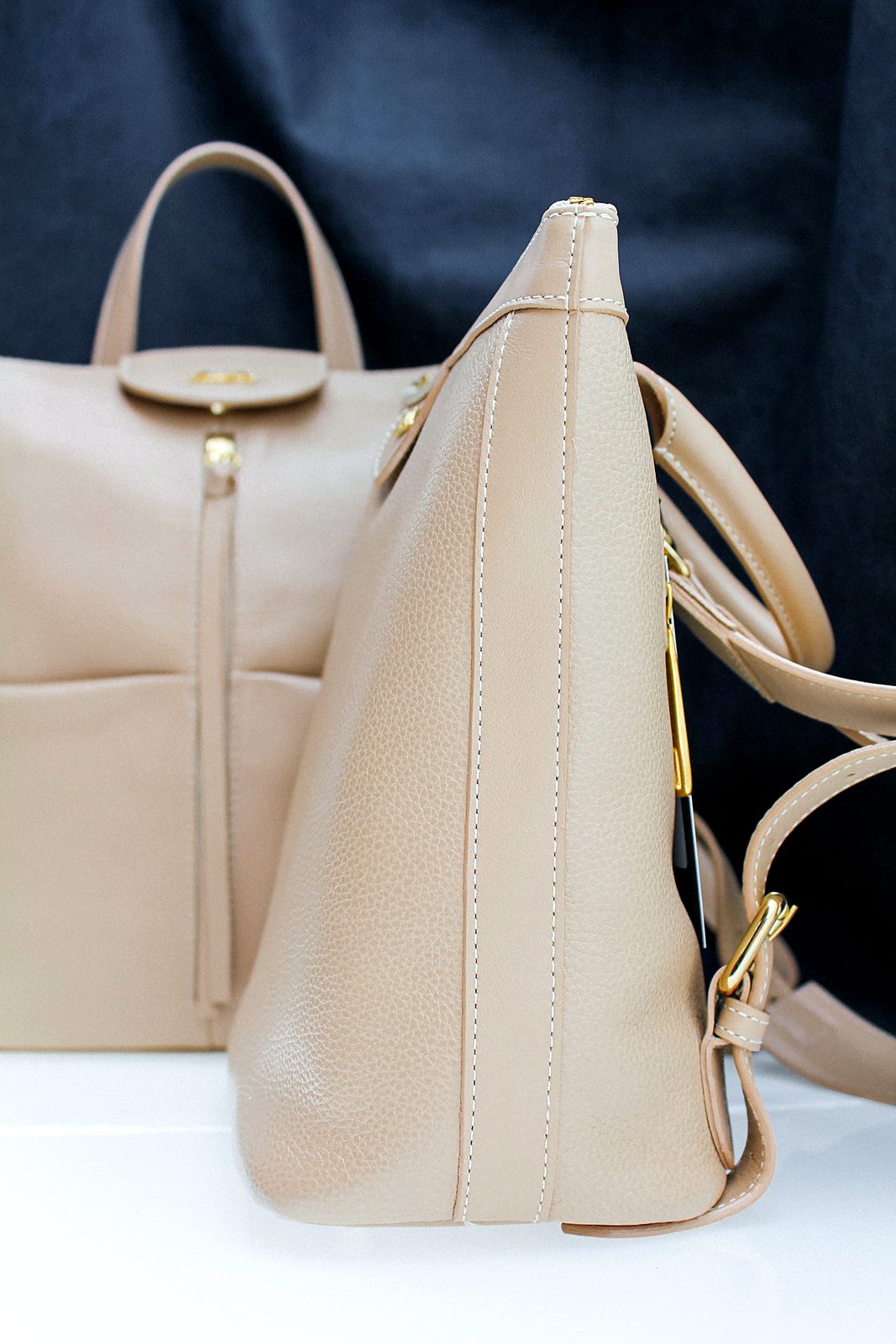 Cream leather backpack