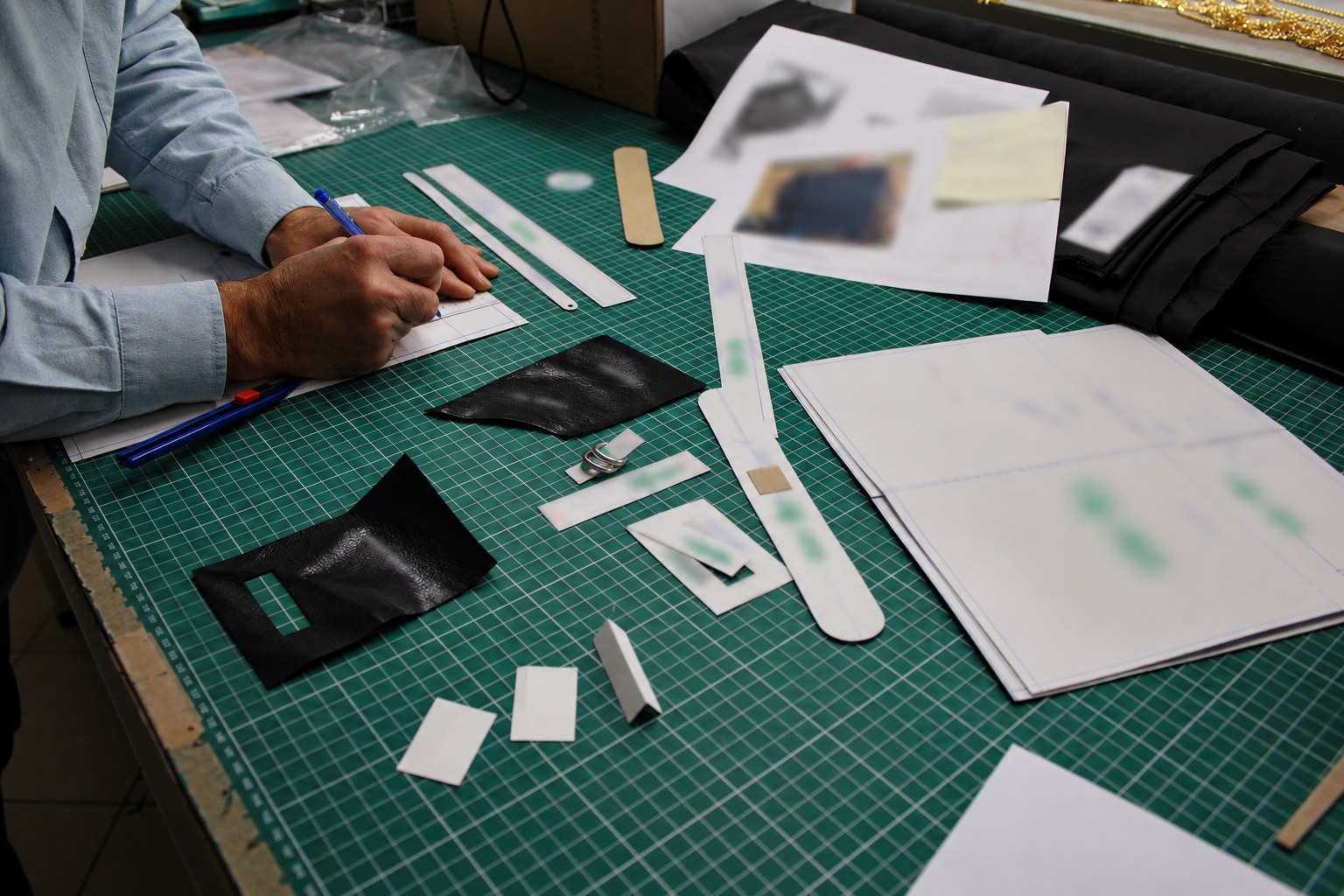 Pattern maker drawing a new pattern at the cutting table